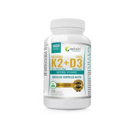 WISH Witamina K2 MK-7 Z Natto 100μg + D3 2000IU 50μg Natural Vitamins suplement diety 120 tabletek