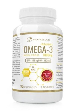 Progress Labs Omega 3 + Witamina E 1000mg No GMO suplement diety 90 kapsułek miękkich