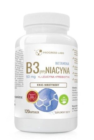 Progress Labs Witamina B3 (PP) 50mg + L-Leucyna + Prebiotyk niacyna suplement diety 120 kapsułek