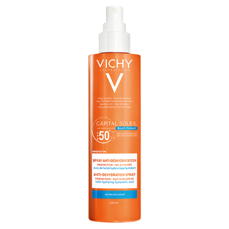 Vichy Capital Soleil Beach Protect SPF 50+ spray ochronny multi-protection z kwasem hialuronowym 200 ml